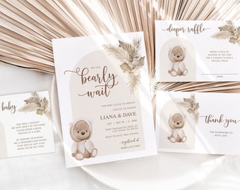 Boho Bär Baby Shower Einladung Vorlage (digitaler Download)