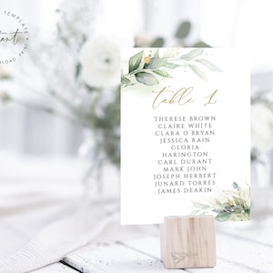 KELSEY - Greenery Wedding Seating Chart Card Template, Editable Wedding Seating Chart Card, Minimalist Greenery Seating Chart Card Printable