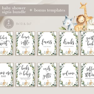 SAFARI Baby Shower Signs Bundle, Printable Editable Baby Shower Table Sign, Baby Safari Animals Table Sign, Jungle Baby Animals Table Sign