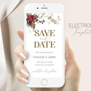 Christmas Themed Wedding Save the Date Template, Winter Wedding Digital Save the Date, Electronic Save the Date, Instant Download, NATALIE