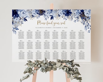 Dusty Blue Floral Wedding Seating Chart Template (Digital Download)