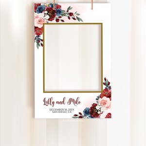 Burgundy Floral Wedding Photo Booth Frame Template (Digital Download)