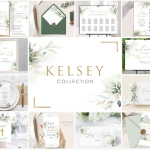 KELSEY - Grüne Hochzeitseinladungs-Bundle-Vorlage, Sage Grün Gold Hochzeitseinladungsreihe, Hochzeitsvorlagen-Bundle, Hochzeitseinladung