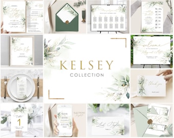 Greenery Wedding Invitation Template: Sage Green & Gold (Digital Download)