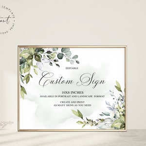 Boho Greenery Table Sign Template: Custom Wedding Sign (Digital Download)