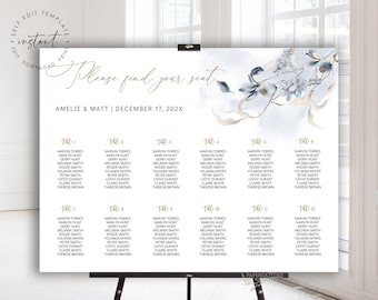 Dusty Blue Floral Wedding Seating Chart Template (Digital Download)