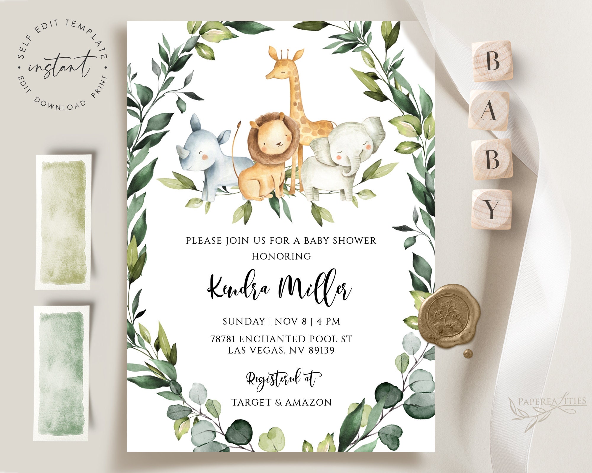 Editable Safari Baby Shower Invitation Safari Baby Shower Invite 