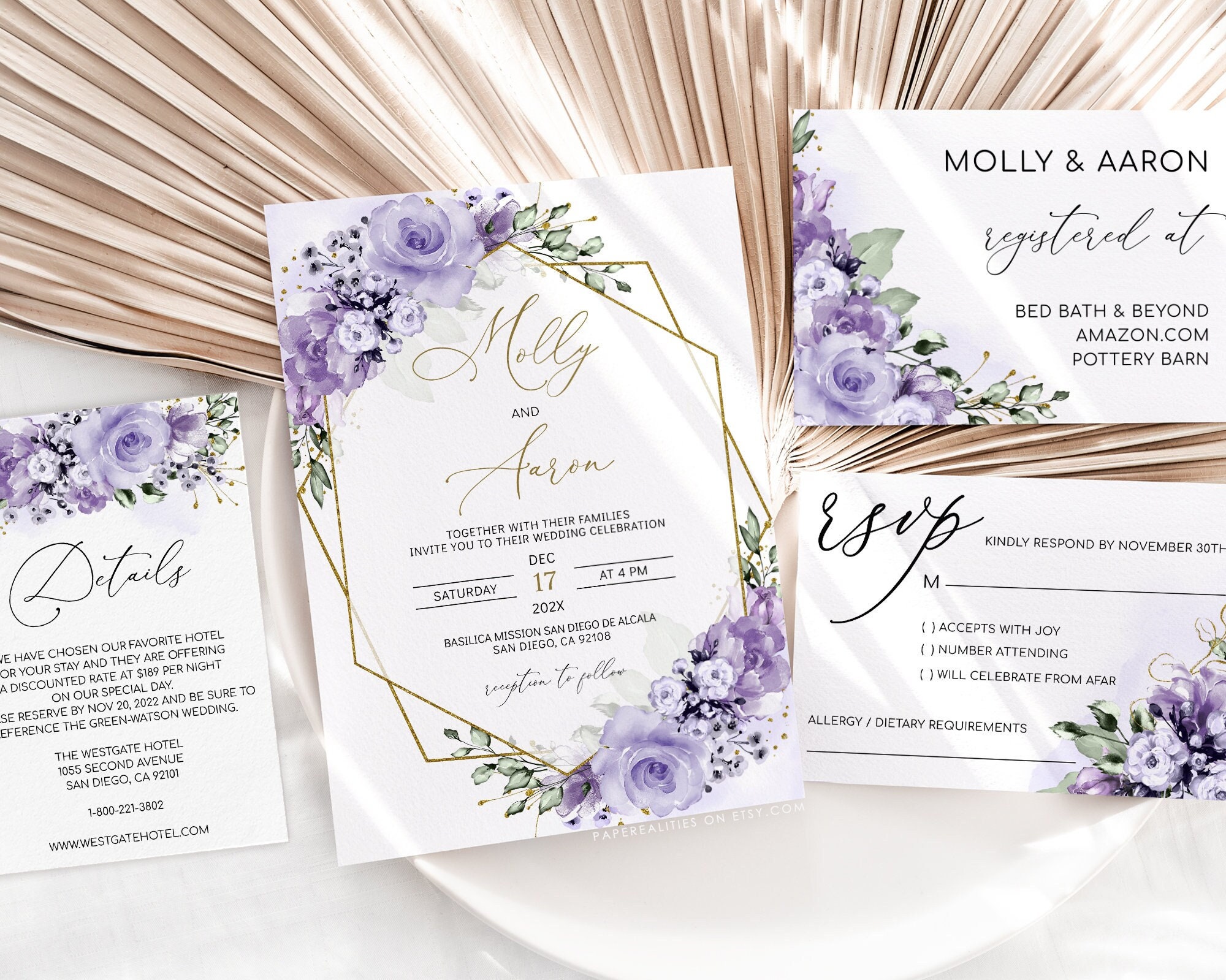 MOLLY Invitación de boda lila Descarga de plantilla de - Etsy