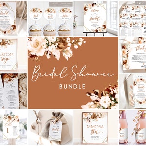Burnt Orange Floral Bridal Shower Bundle: Invitation, Games (Digital Download)