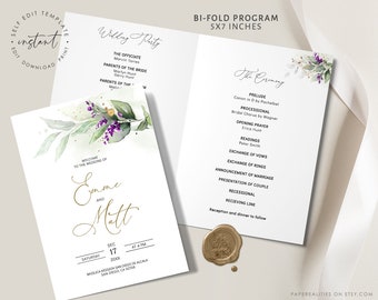 Sjabloon katholieke bruiloftsprogramma: opvouwbare kerkceremonie (digitale download)