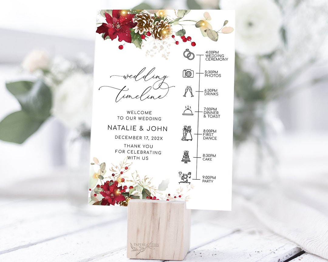 Winter Wedding Timeline Template, Christmas Wedding Timeline, Christmas ...