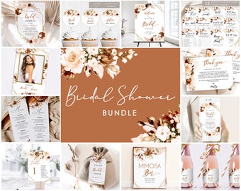 Boho Bridal Shower Bundle Templates, Burnt Orange Beige Bridal Shower Invitation Printable Wedding Shower Fall Bridal Shower Invite, CILLA