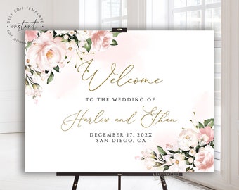 Blush Floral Wedding Welcome Sign Template (Digital Download)