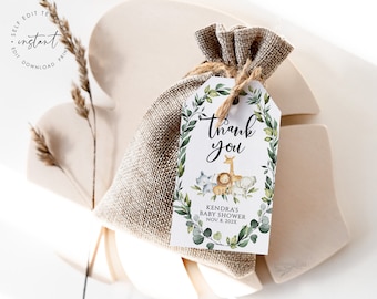 Safari Baby Shower Favor Tags: Editable Jungle Thank You Tag (Digital Download)