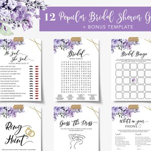 Lavender Floral Bridal Shower Games: Printable Template (Digital Download)