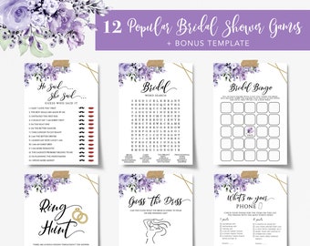 MOLLY - Bridal Shower Games Template Bundle, Printable Editable Bridal Shower Game, Lavender Floral Bridal Party Games, Wedding Shower Games