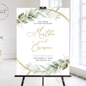 Greenery Wedding Welcome Sign Template: Faux Gold (Digital Download)