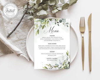 Botanical Wedding Menu Card Template: Serene Greenery (Digital Download)