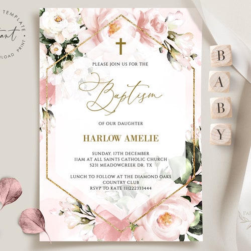 Paper Invitations & Announcements Printable Gold Cross Baptism