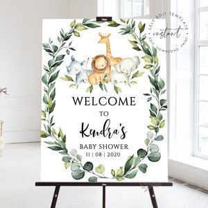 SAFARI Baby Shower Welcome Sign, Safari Baby Shower Sign Template, Gender Neutral Baby Shower, Editable Baby Shower Sign, Jungle Safari Sign