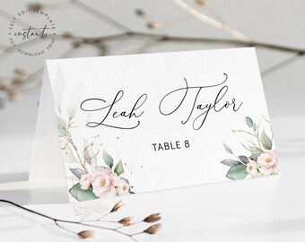 Floral Wedding Place Card Template: Printable Name Card (Digital Download)