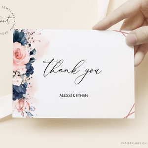 Rose Gold Floral Wedding Thank You Card Template (Digital Download)