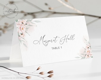 Blush Floral Wedding Place Card Template (Digital Download)