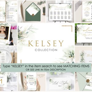 KELSEY Minimalist Greenery Wedding Invitation Template, Wedding Invitation, Printable Wedding Invitation Template Set, Greenery Faux Gold image 10