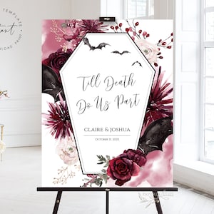 Halloween Wedding Welcome Sign Template, Til Death Do Us Part Wedding Sign, Gothic Welcome Sign Black Burgundy Bridal Shower Poster, CLAIRE