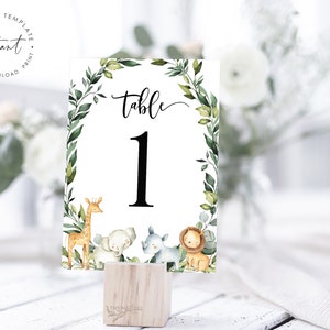 Safari Baby Shower Table Number Template, Printable Table Number, Jungle Safari Table Number Template, Greenery Safari Party Table Number