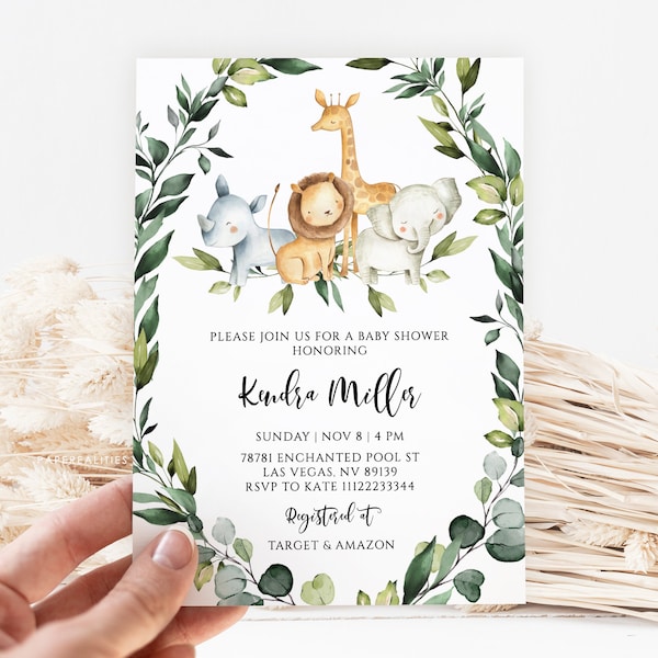 Safari Baby Shower Invitation Template: Gender Neutral (Digital Download)