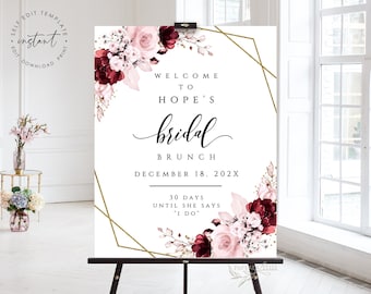 HOPE - Brautparty Zeichen Vorlage, Braut Bunch Willkommensschild, Dusty Rose Brautparty Zeichen, Blumen Brautparty Zeichen Download