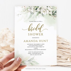 Floral Greenery Bridal Shower Invitation Template (Editable Printable)