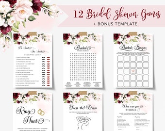 Burgundy Blush Brautparty Spiele Bundle (Printable Editable)