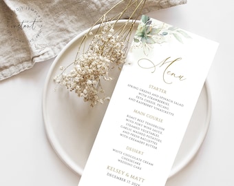 Greenery Wedding Menu Template: Printable Editable Card (Digital Download)
