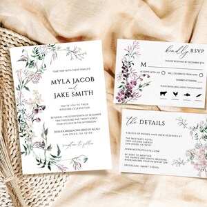Wildflower Wedding Invitation Suite: Plum, Sage Green (Digital Download) image 2