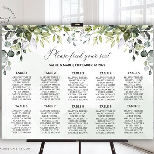 SERENE - Sitzplan Vorlage, Druckbare Bearbeitbare Hochzeitssitzkarte Grün eukalyptus, Hochzeit Sitzplan Sitzplan Poster Board