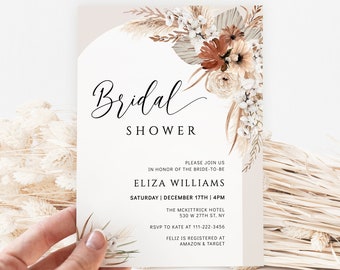 Boho Bridal Shower Invitation Template, Wedding Shower Invitation, Printable Editable Bridal Shower Invite Champagne Terracotta Boho, ELLA