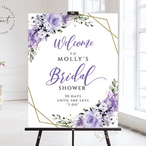 MOLLY - Bridal Shower Sign Template, Lavender Bridal Shower Editable Printable Wedding Shower Welcome Sign, Lilac Floral Bridal Shower Sign