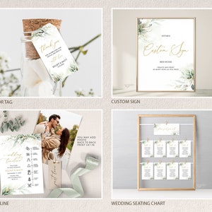 KELSEY Greenery Wedding Invitation Bundle Template, Sage Green Gold Wedding Invitation Suite, Wedding Template Bundle, Wedding Invitation image 5