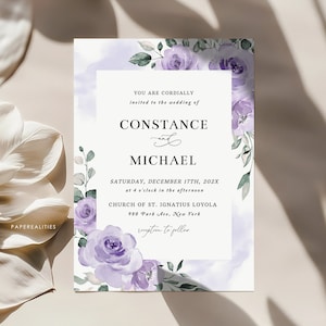 Lilac Floral Wedding Invitation Template (Digital Download)