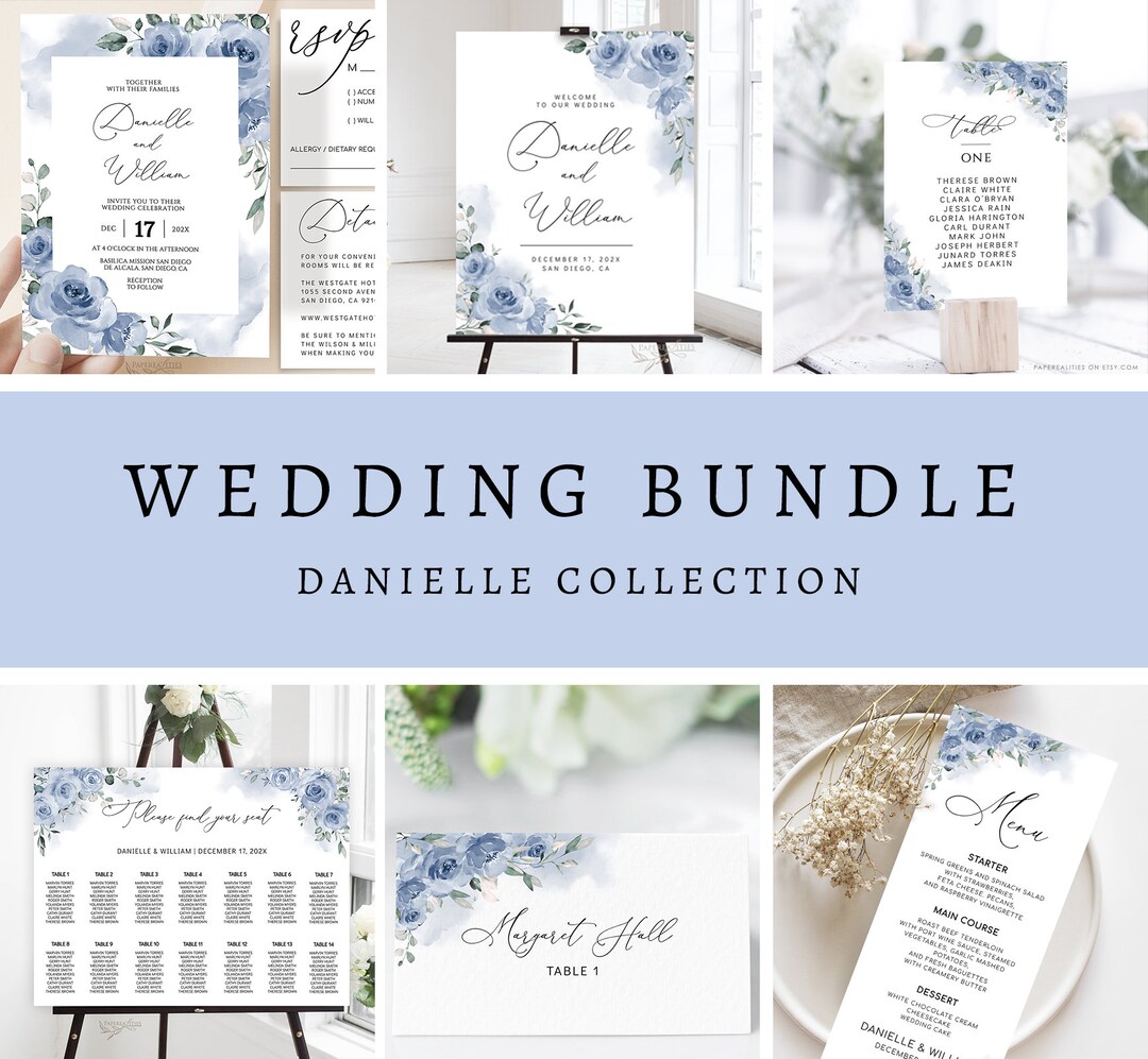 Dusty Blue Wedding Template Bundle, Wedding Stationery, Wedding ...