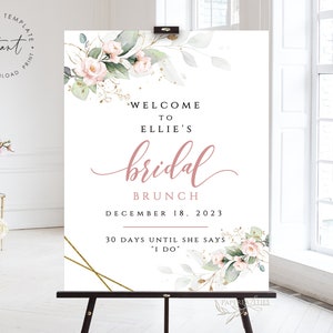 ELLIE - Bridal Shower Sign, Bridal Brunch Shower Sign Template,  Blush Pink Bridal Shower Welcome Sign, Greenery Blush Bridal Shower Sign