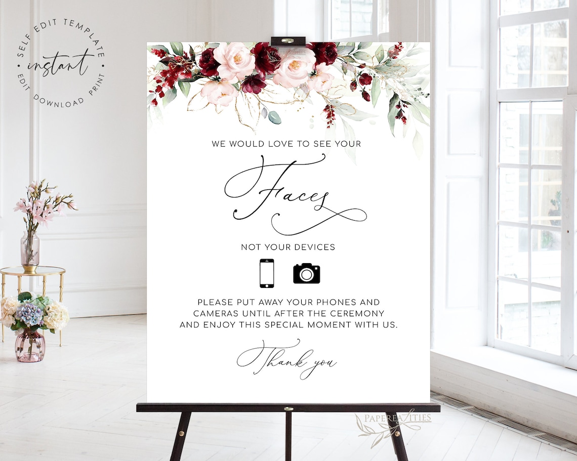 CASEY Unplugged Wedding Sign Template Unplugged Ceremony image 1