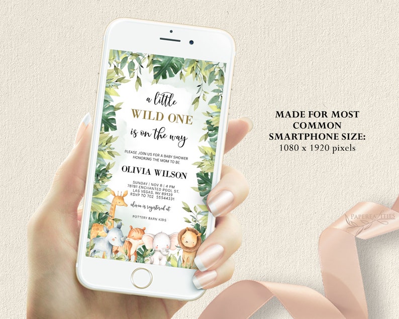 Jungle Safari Baby Shower Evite Template Jungle Animals Baby Etsy