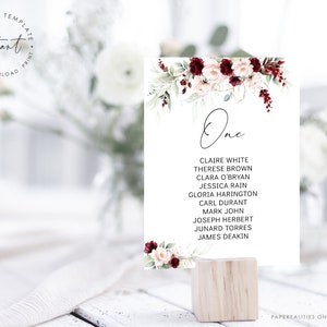 Burgundy Blush Wedding Seating Chart Template (Digital Download)