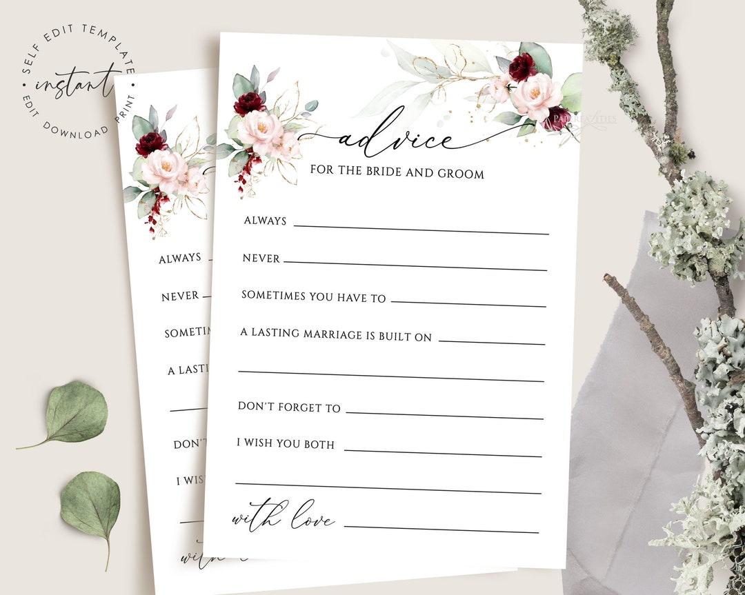 CASEY Advice for Couple Template, Printable Advice Card for the Bride ...