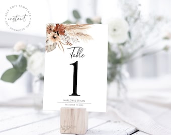 Boho Floral Wedding Table Number Template (Digital Download)