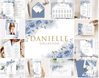 Dusty Blue Floral Wedding Invitation Suite (Digital Download)