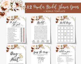 Burnt Orange Bridal Shower Games Bundle: Editable Terracotta Theme (Digital Download)